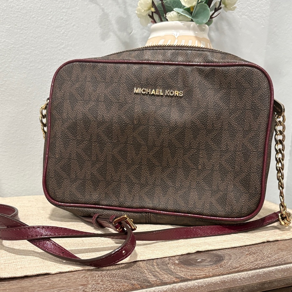 Michael Kors Dark Brown and Burgundy Crossbody Bag